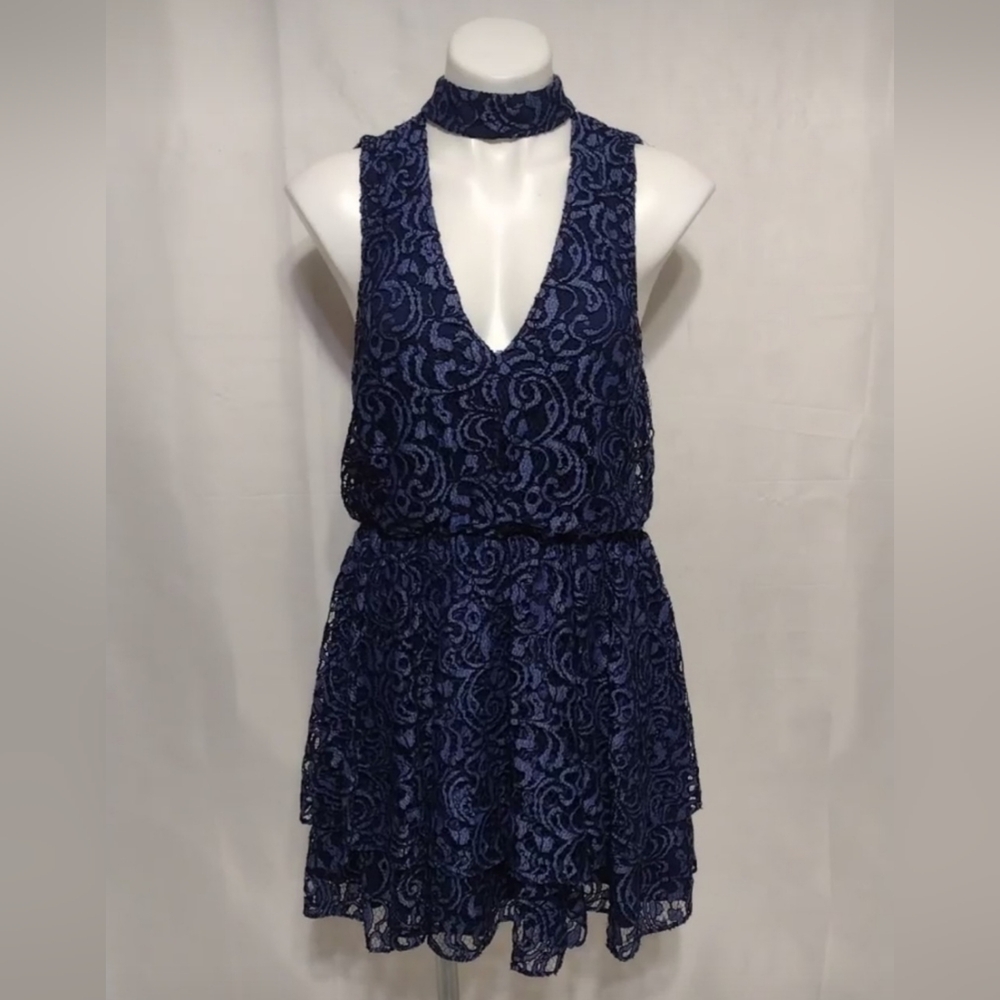 ZAC Zac Posen Lace Halter Keyhole Tiered Mini Dress Women’s Cocktail Party US 6
